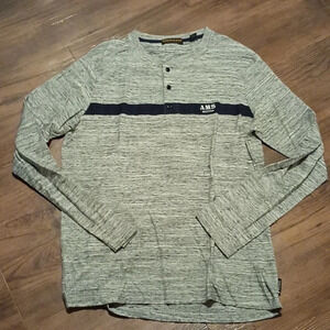 Scotch & Soda Grey Heathered Navy Blue Preppy Sports Stripe Long Sleeve Crew A40
